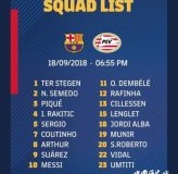 巴萨战埃因霍温欧冠名单公布